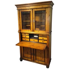 19th Century Gründerzeit Solid Pine Wood Secretary with Display Case Restored