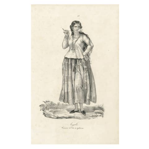 19th Century Guam Costume Lithograph – Angela, Smoking Woman from Gubam Island