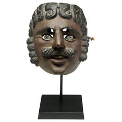 19th Century Guatemalan Conquistador Mask with Moustache & Sideburns, Glass Eyes