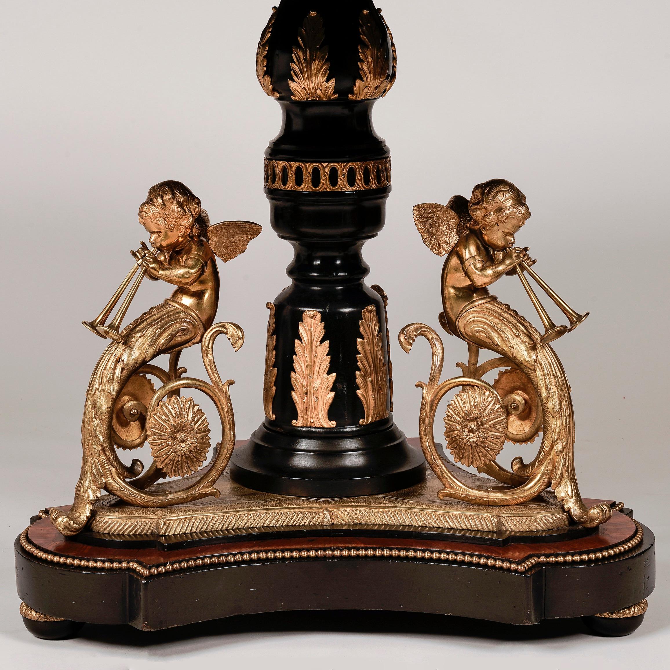 Ebonized 19th Century Gueridon Centre Table with Sèvres Style Porcelain Panels For Sale