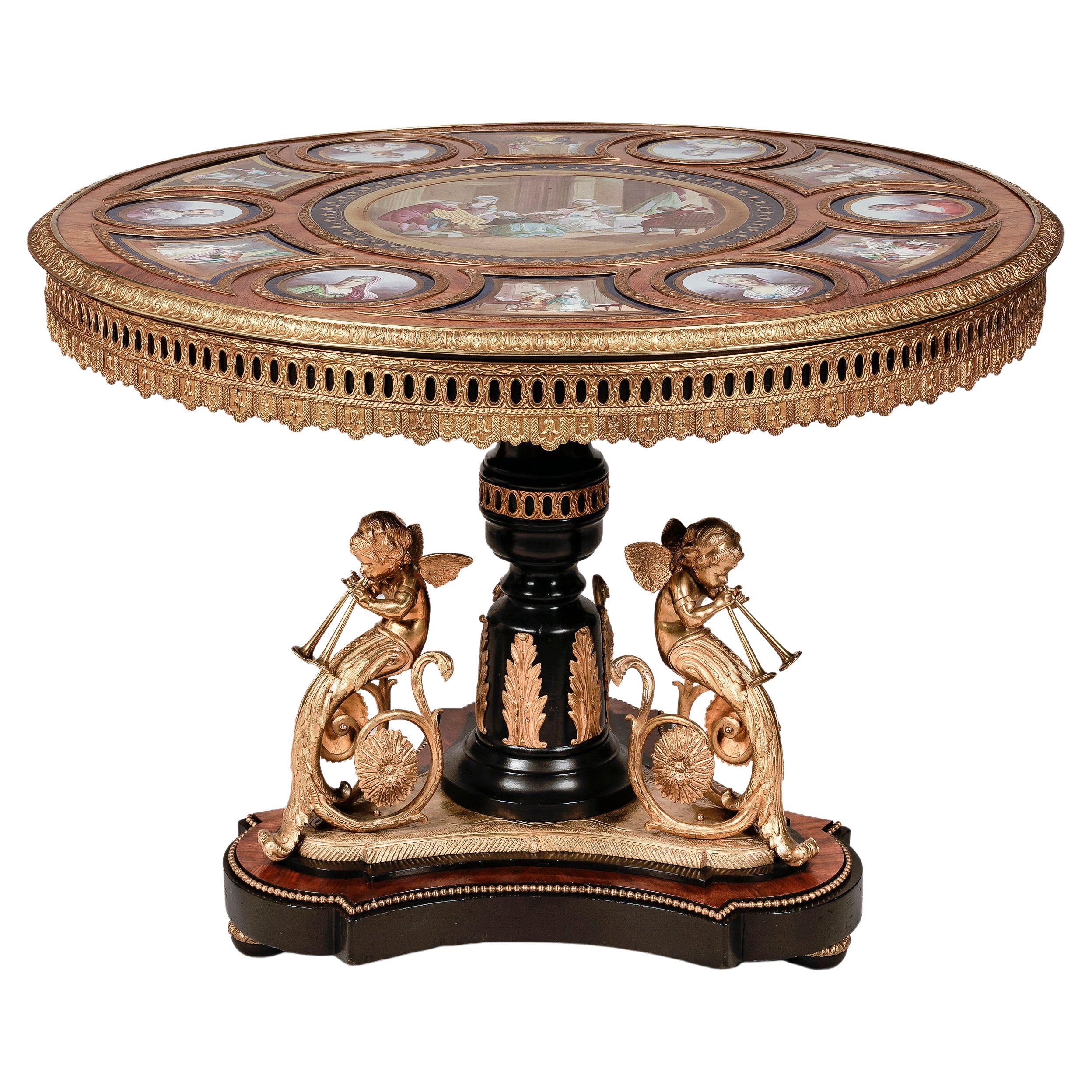 19th Century Gueridon Centre Table with Sèvres Style Porcelain Panels For Sale