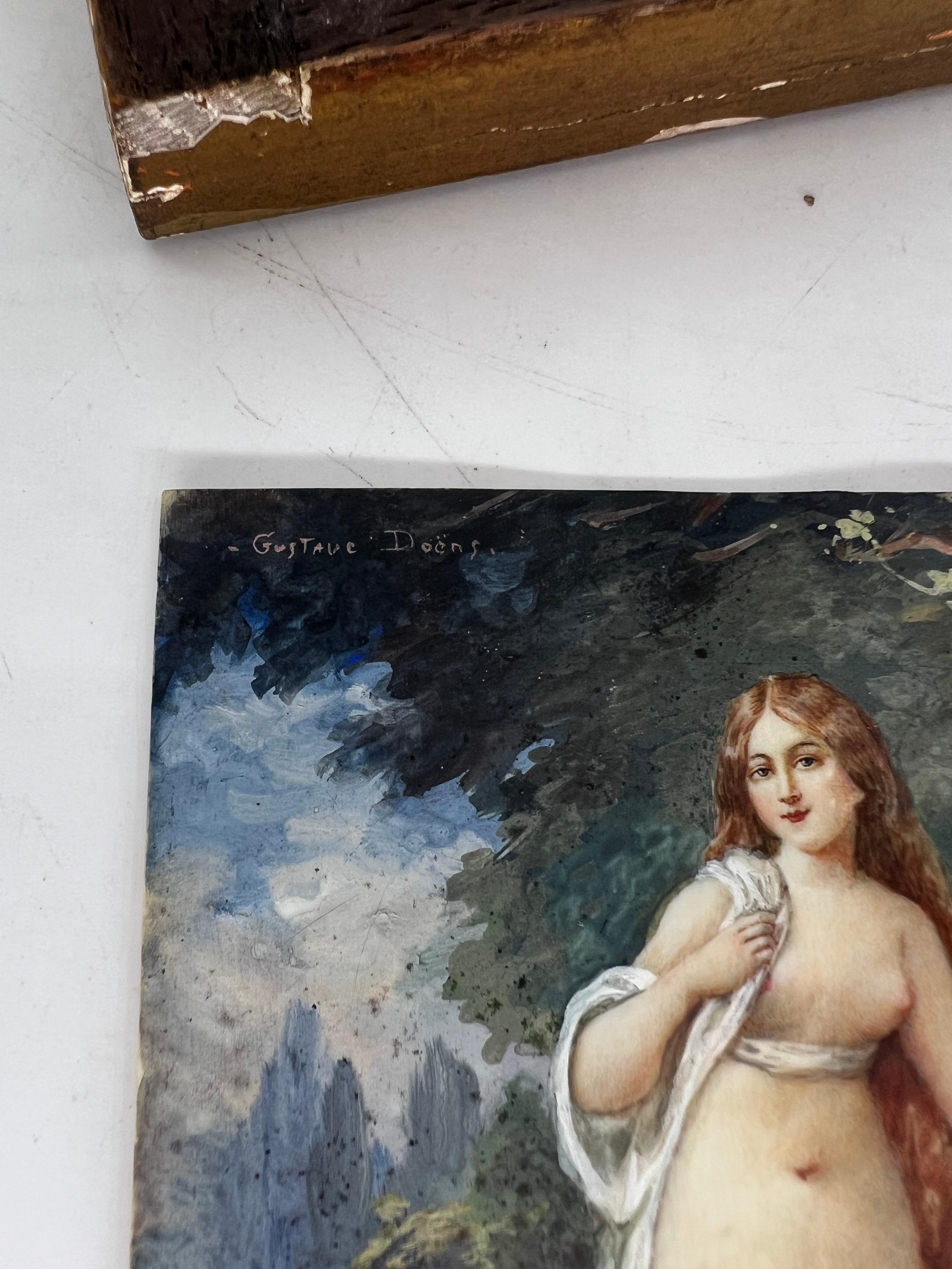 19th Century, Gustave Doens Painting on Celluloid of A French Nude Beauty For Sale 6