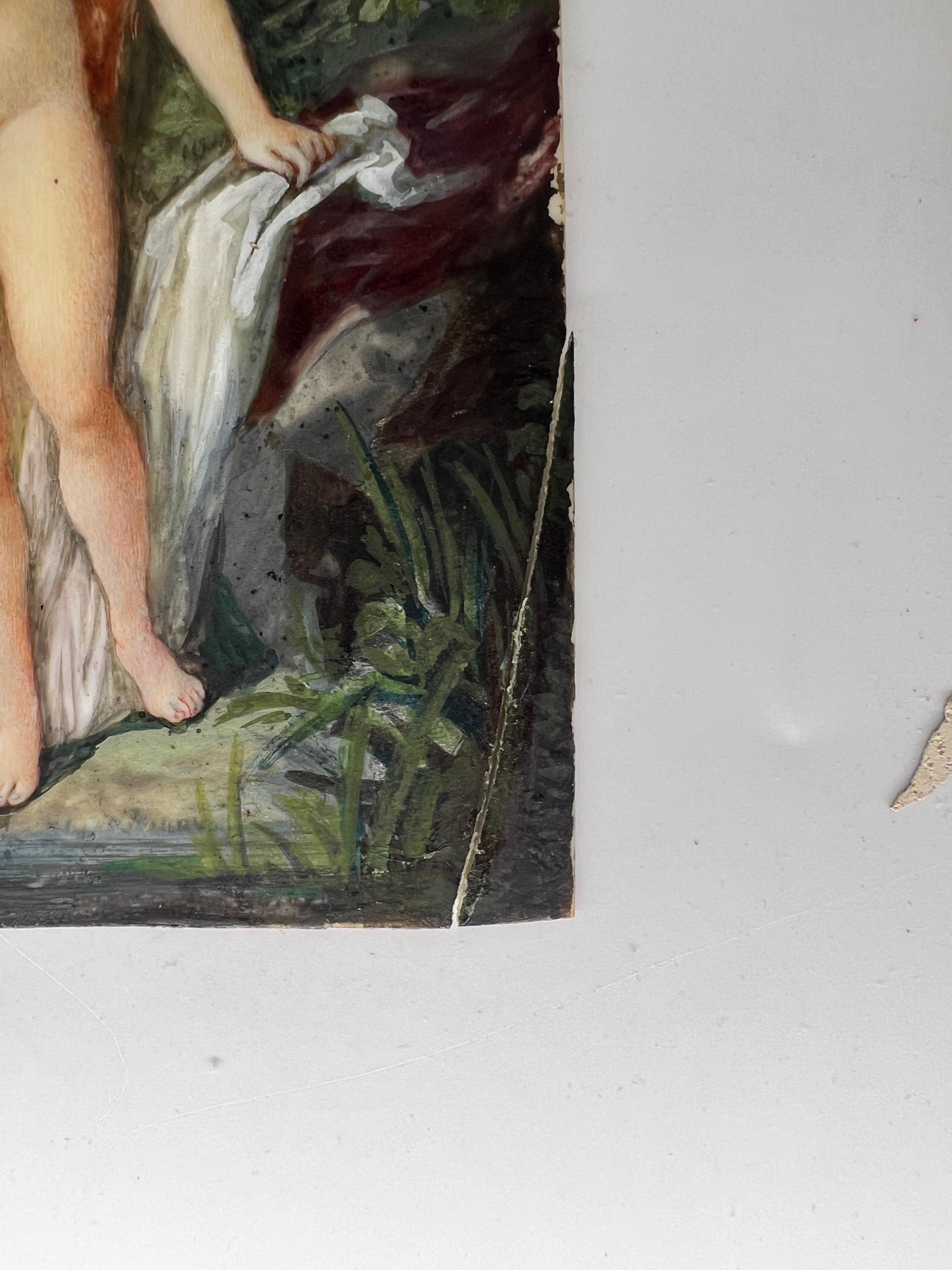 19th Century, Gustave Doens Painting on Celluloid of A French Nude Beauty For Sale 7