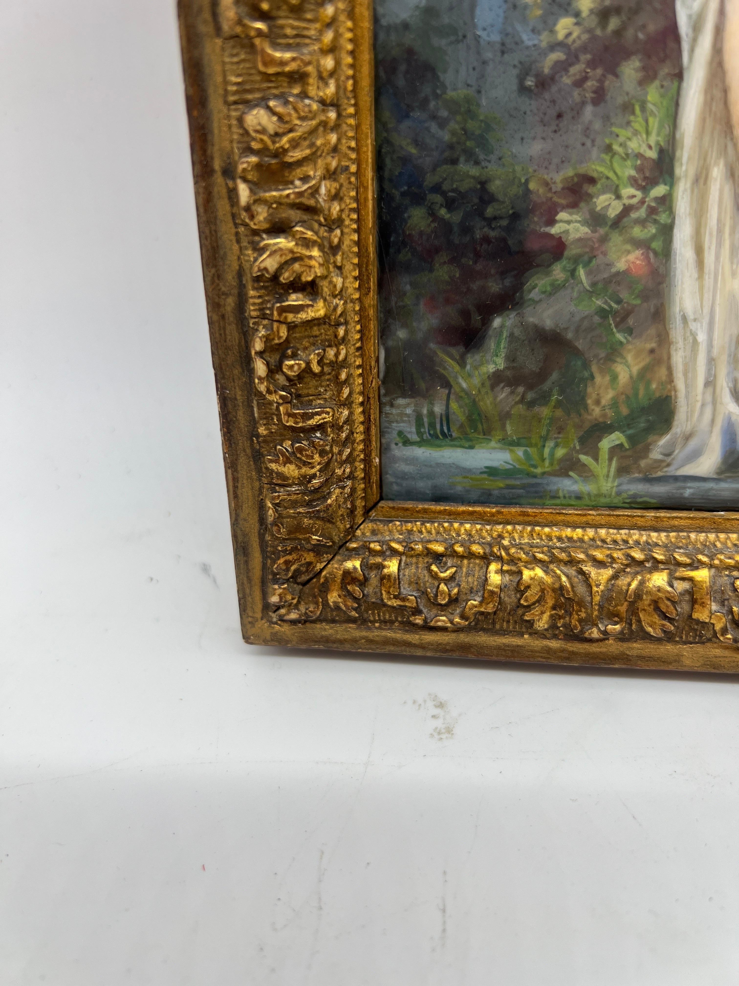 19th Century, Gustave Doens Painting on Celluloid of A French Nude Beauty In Good Condition For Sale In Atlanta, GA
