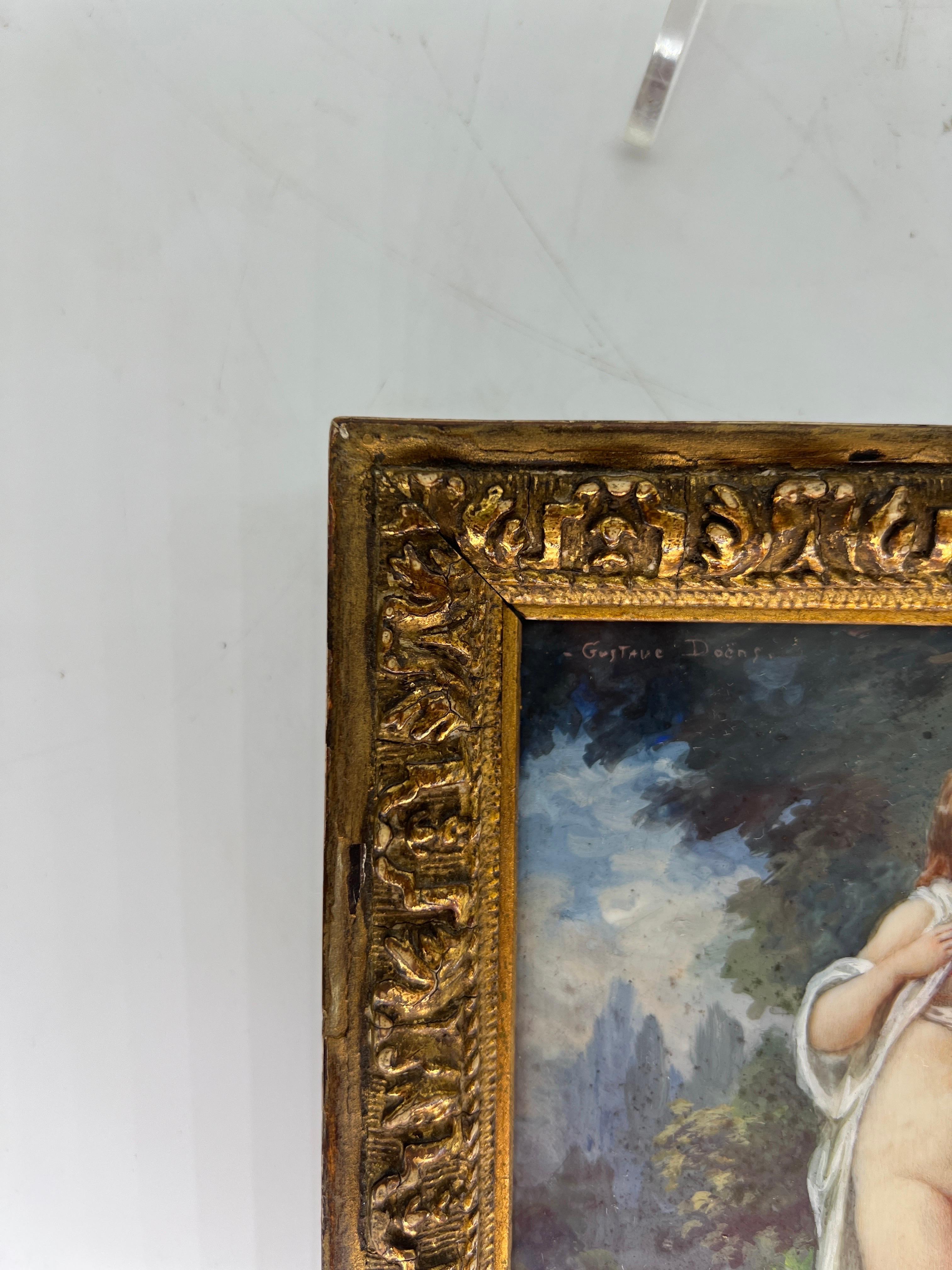 19th Century, Gustave Doens Painting on Celluloid of A French Nude Beauty For Sale 4