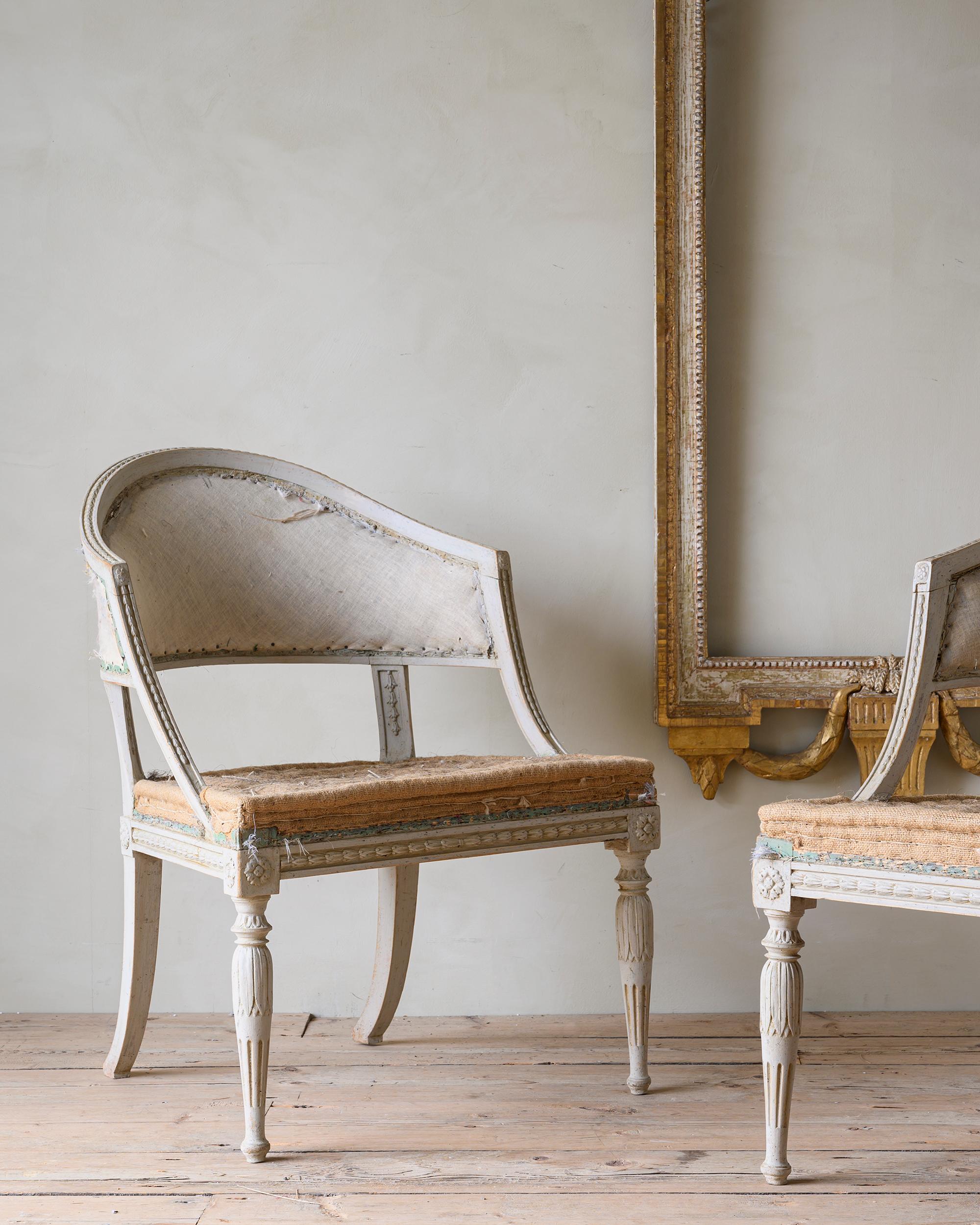 Swedish 19th Century Gustavian Barrel Back Armchairs