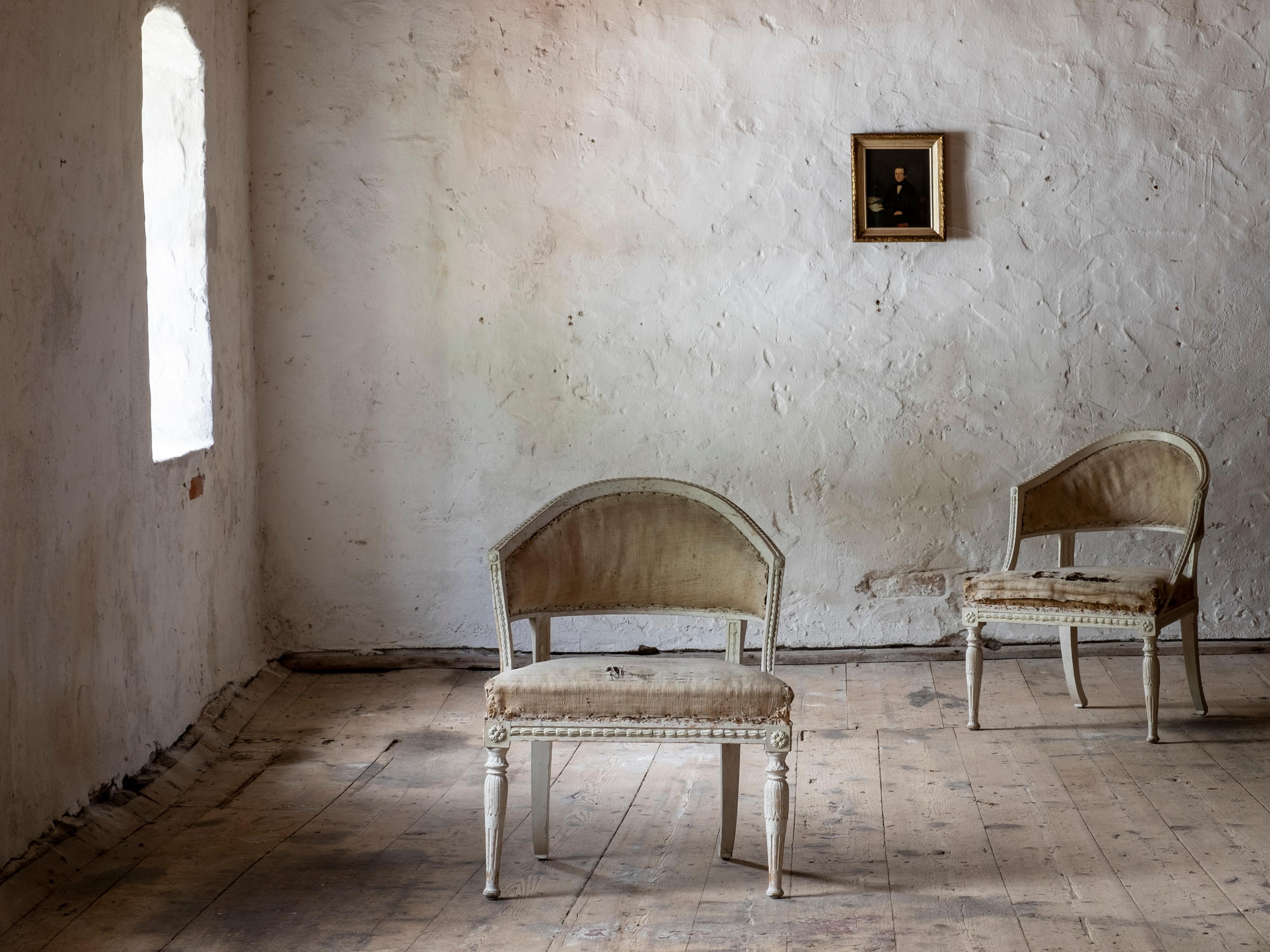 Hand-Painted 19th Century Gustavian Barrel Back Armchairs