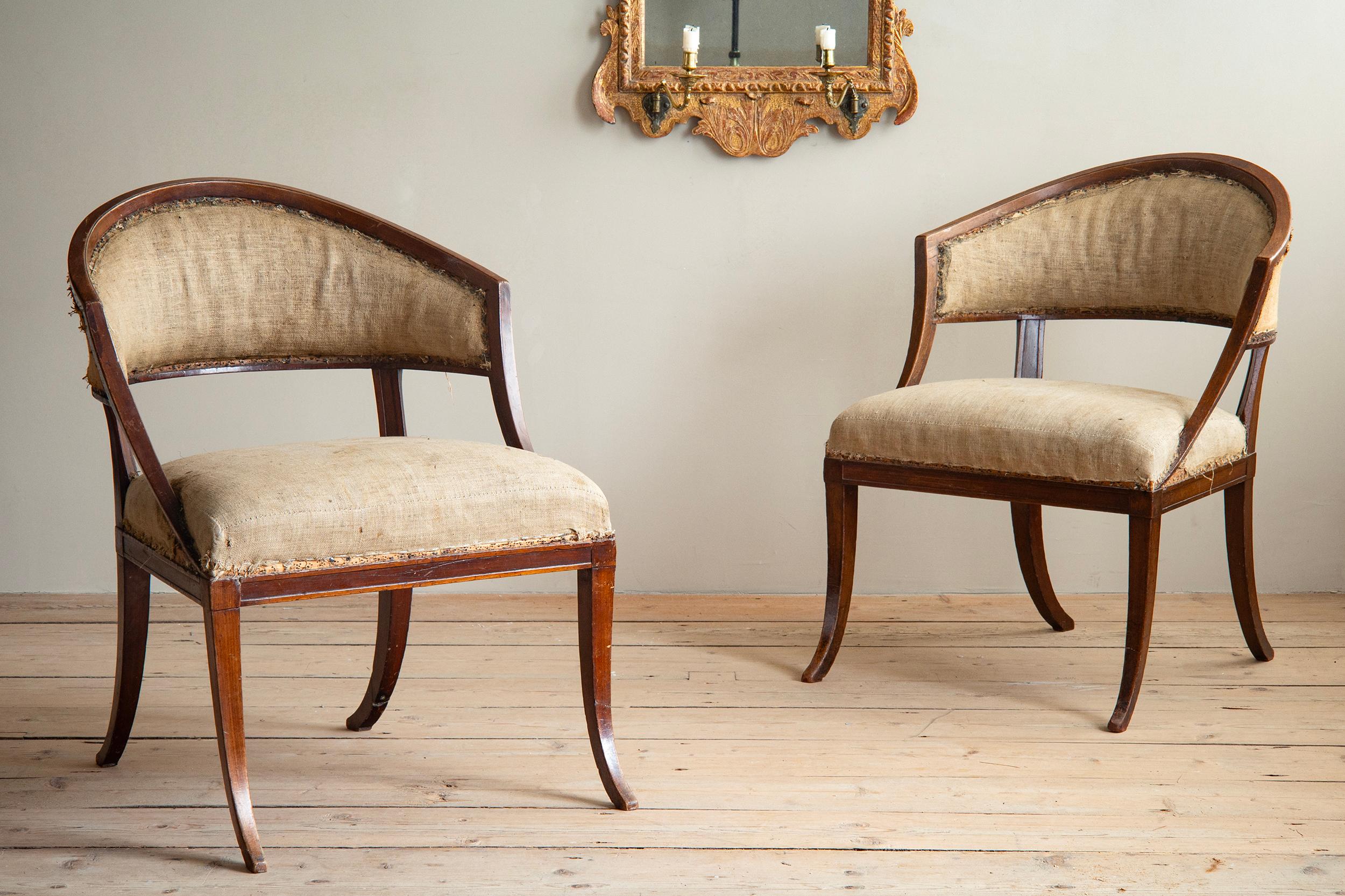 Pine 19th Century Gustavian Barrel Back Chairs For Sale