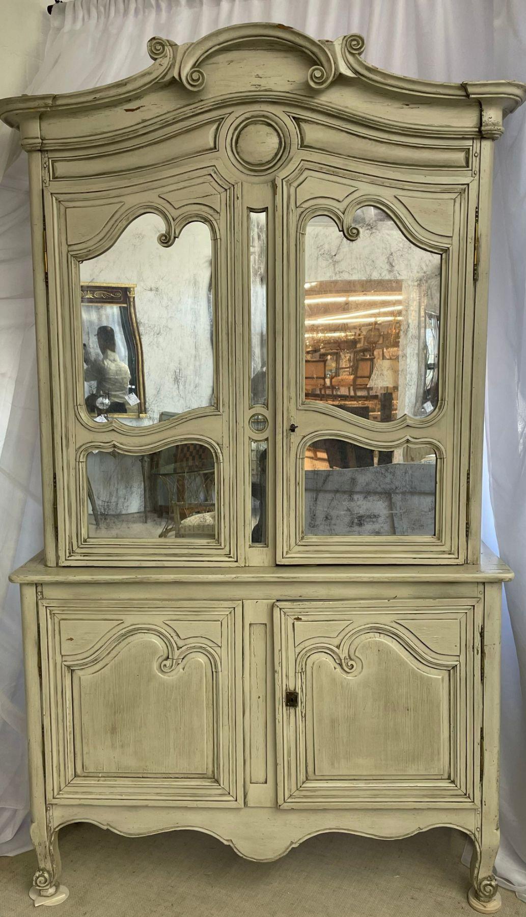 19th Century Gustavian Bookcase Cabinet, Cupboard, Antiqued Mirror, French In Good Condition For Sale In Stamford, CT