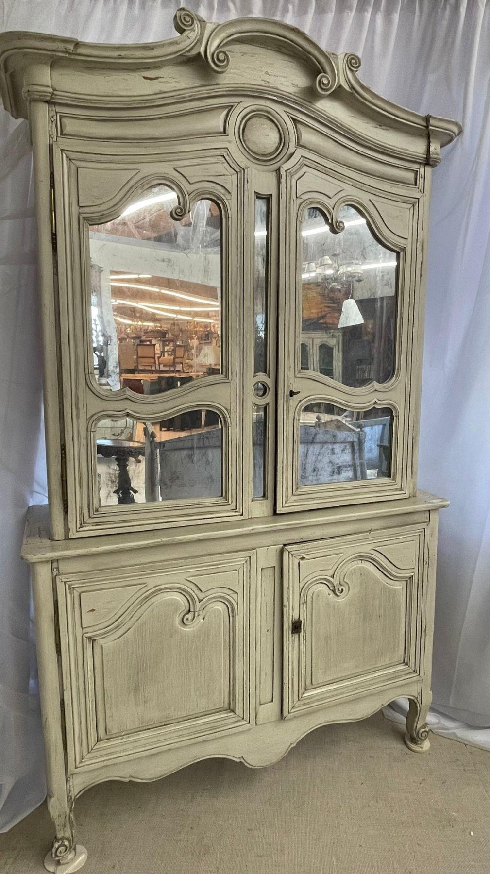Wood 19th Century Gustavian Bookcase Cabinet, Cupboard, Antiqued Mirror, French For Sale