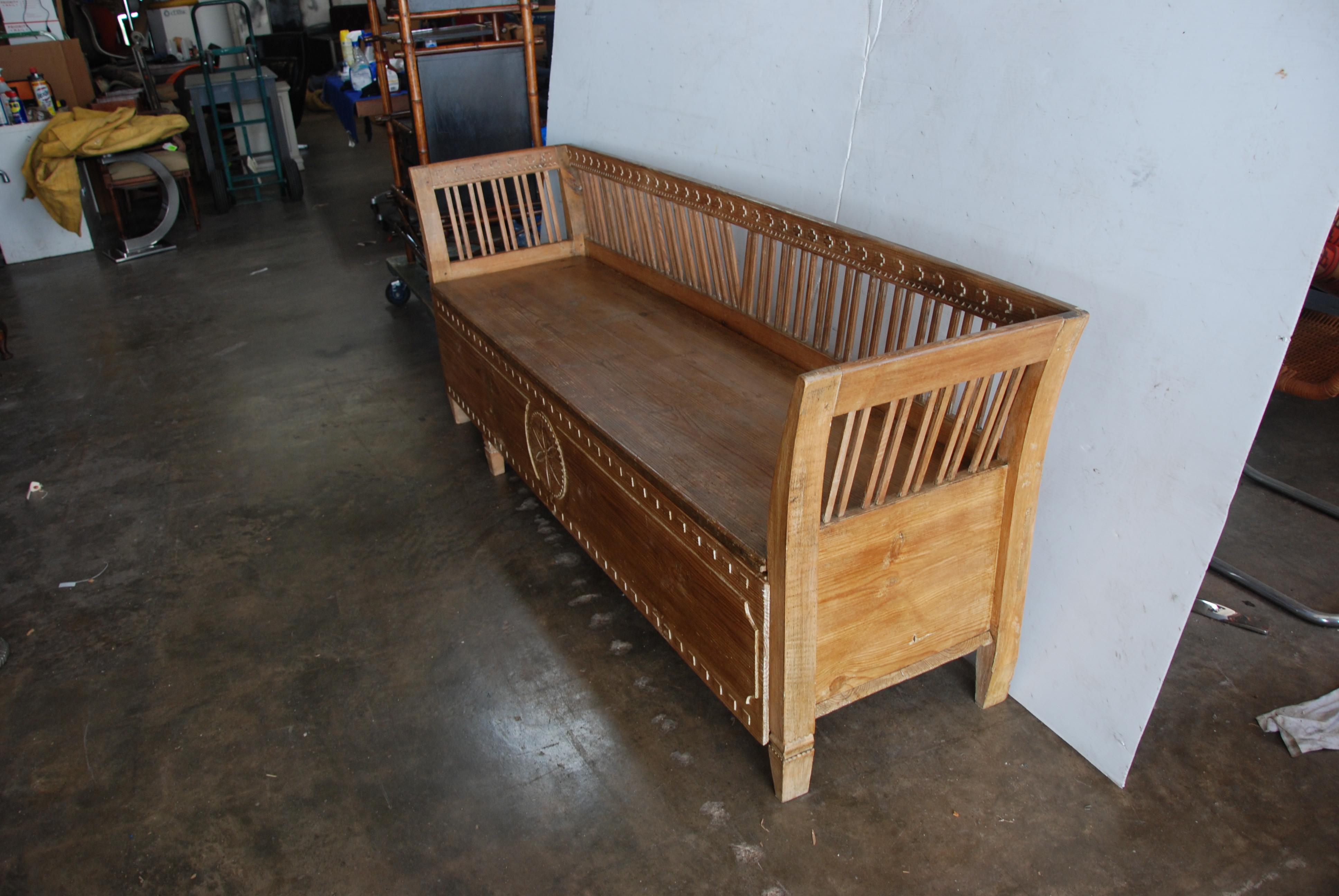 19th Century Gustavian Period Swedish Pine Bench with Storage For Sale 1