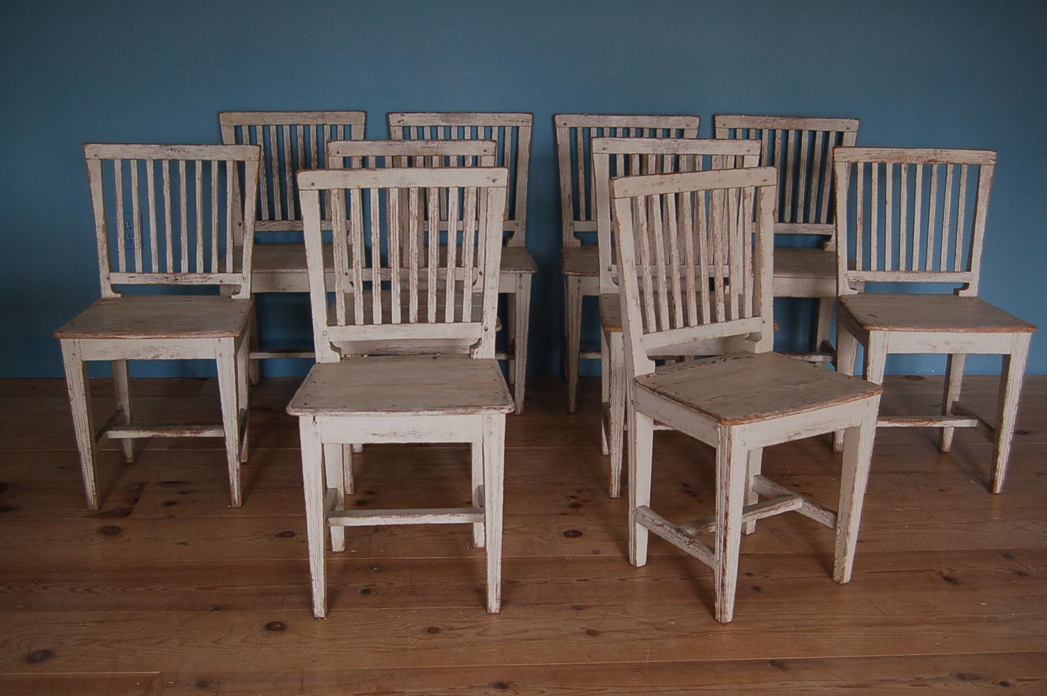 19th Century Gustavian Slat-back Chairs, Set of Ten, Origin: Sweden, Circa 1810 In Excellent Condition In New York, NY