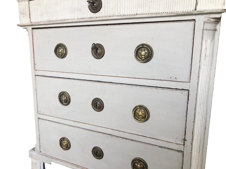 Marble 19th Century White Swedish Gustavian Neoclassical Chest, Pinewood Nightstand For Sale