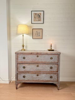 19th Century Gustavian Style Painted Three-Drawer Commode with Faux-Marble Top