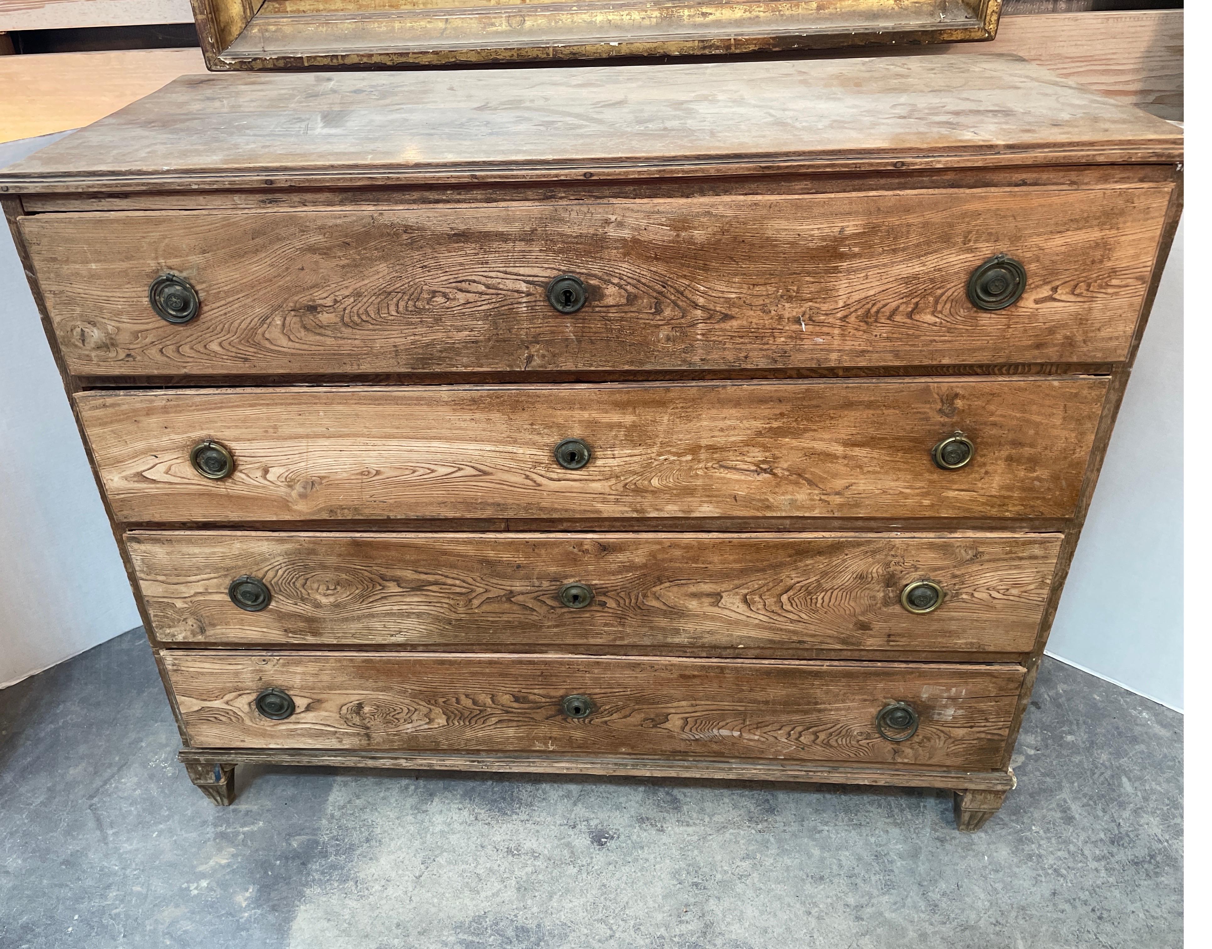 This is a Gustavian, Swedish pine natural patina finish 4 drawer chest from the 1890s. It's is great working condition. It's perfect for that casual look where you want a simple, functional chest.