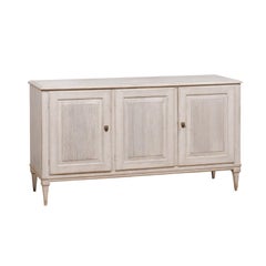 19th Century Gustavian Style Swedish Gray Painted Sideboard with Reeded Panels