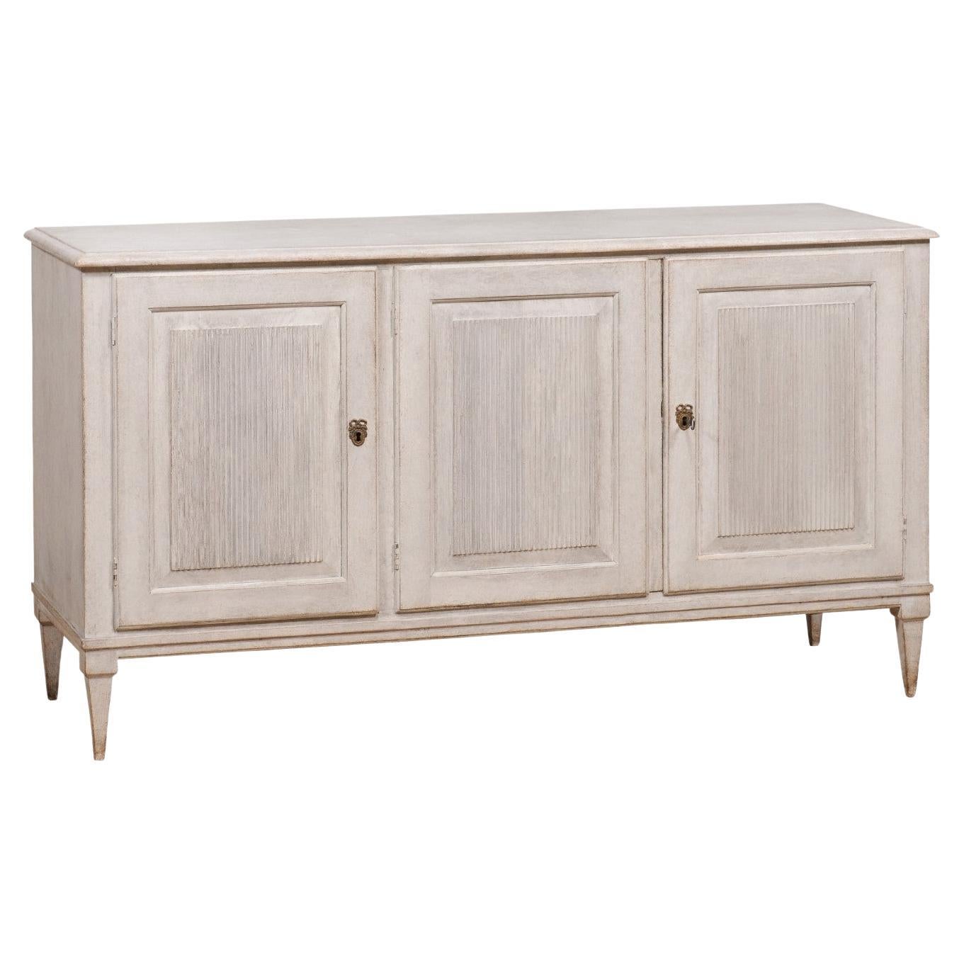 19th Century Gustavian Style Swedish Gray Painted Sideboard with Reeded Panels