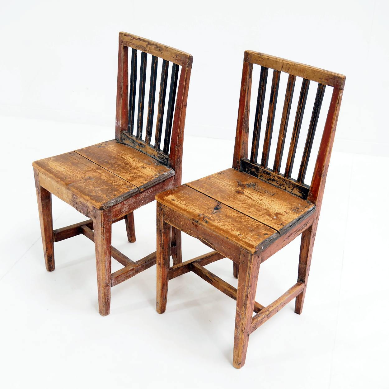 Pine 19th Century Gustavian Styled Country House Side Chairs, Sweden For Sale