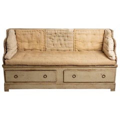 19th Century Gustavian Swedish Painted Wooden Sofa with Drawers in the Base