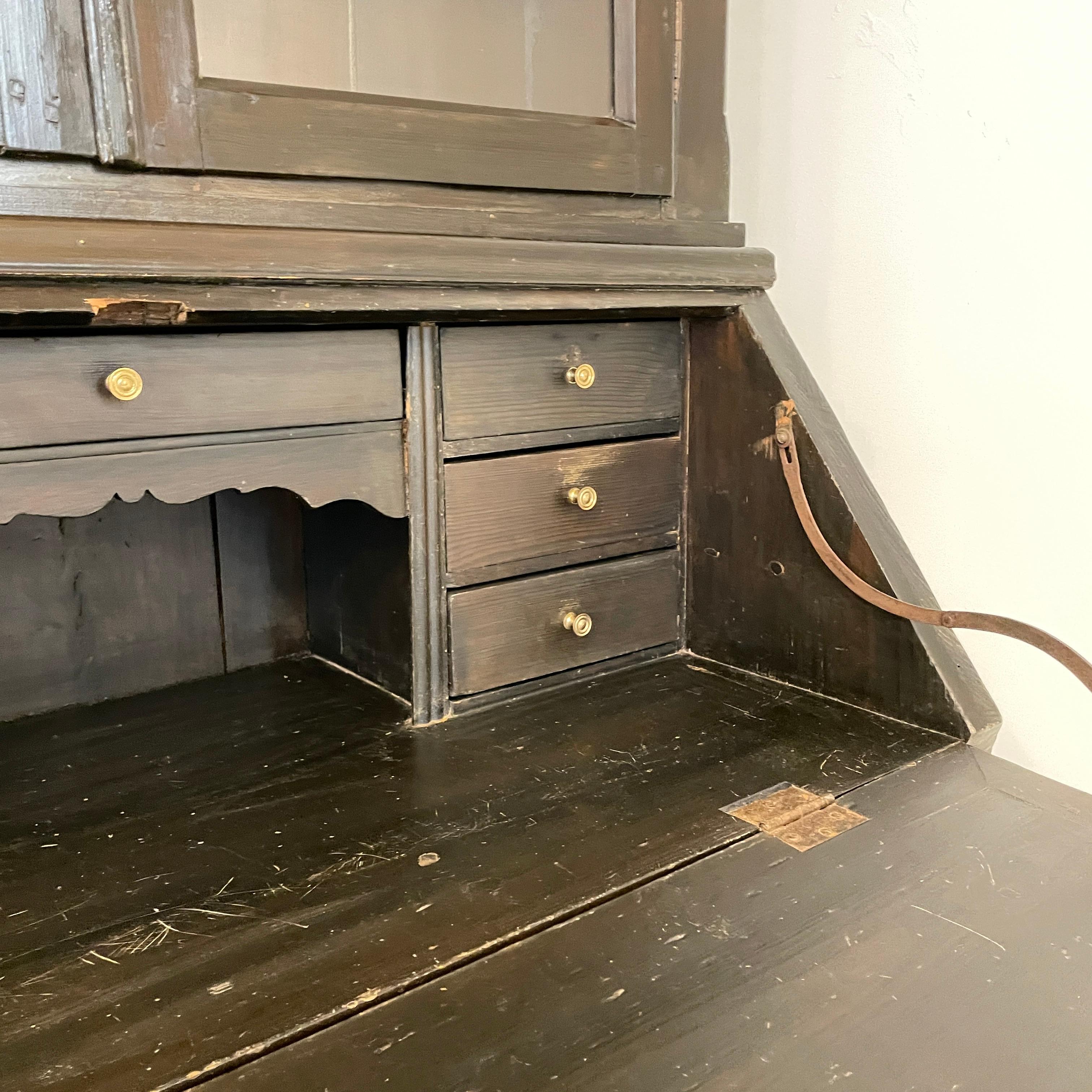 19th Century Gustavian Tall Black Writing Desk Secretaire, Sweden 1820 2