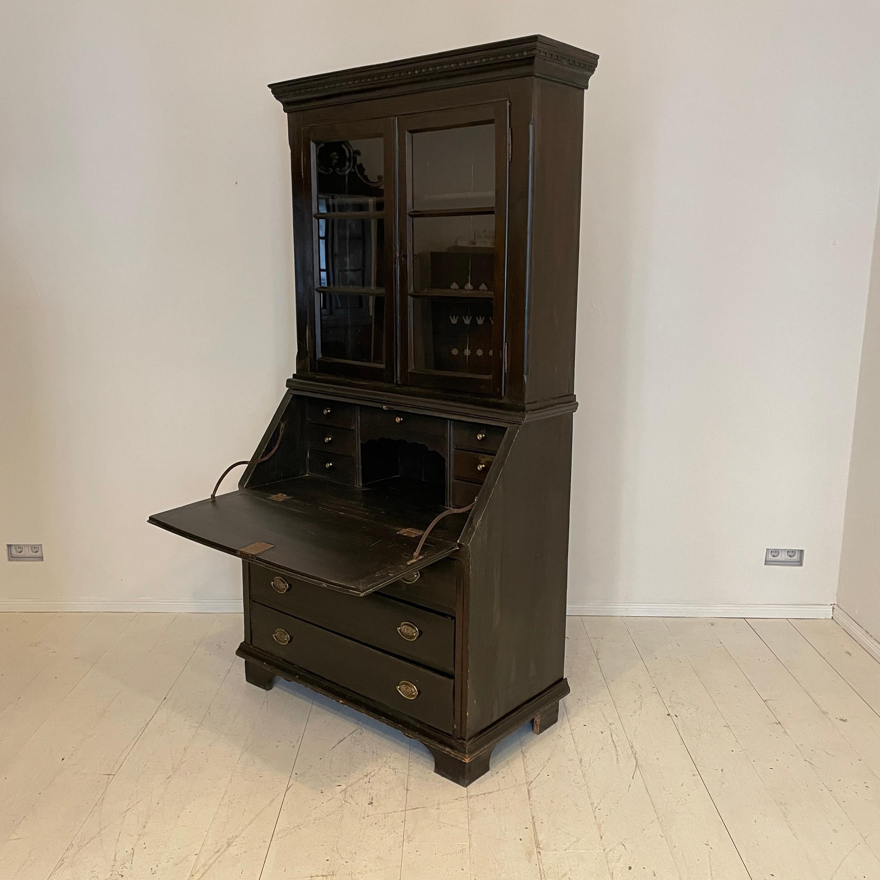 19th Century Gustavian Tall Black Writing Desk Secretaire, Sweden 1820 5
