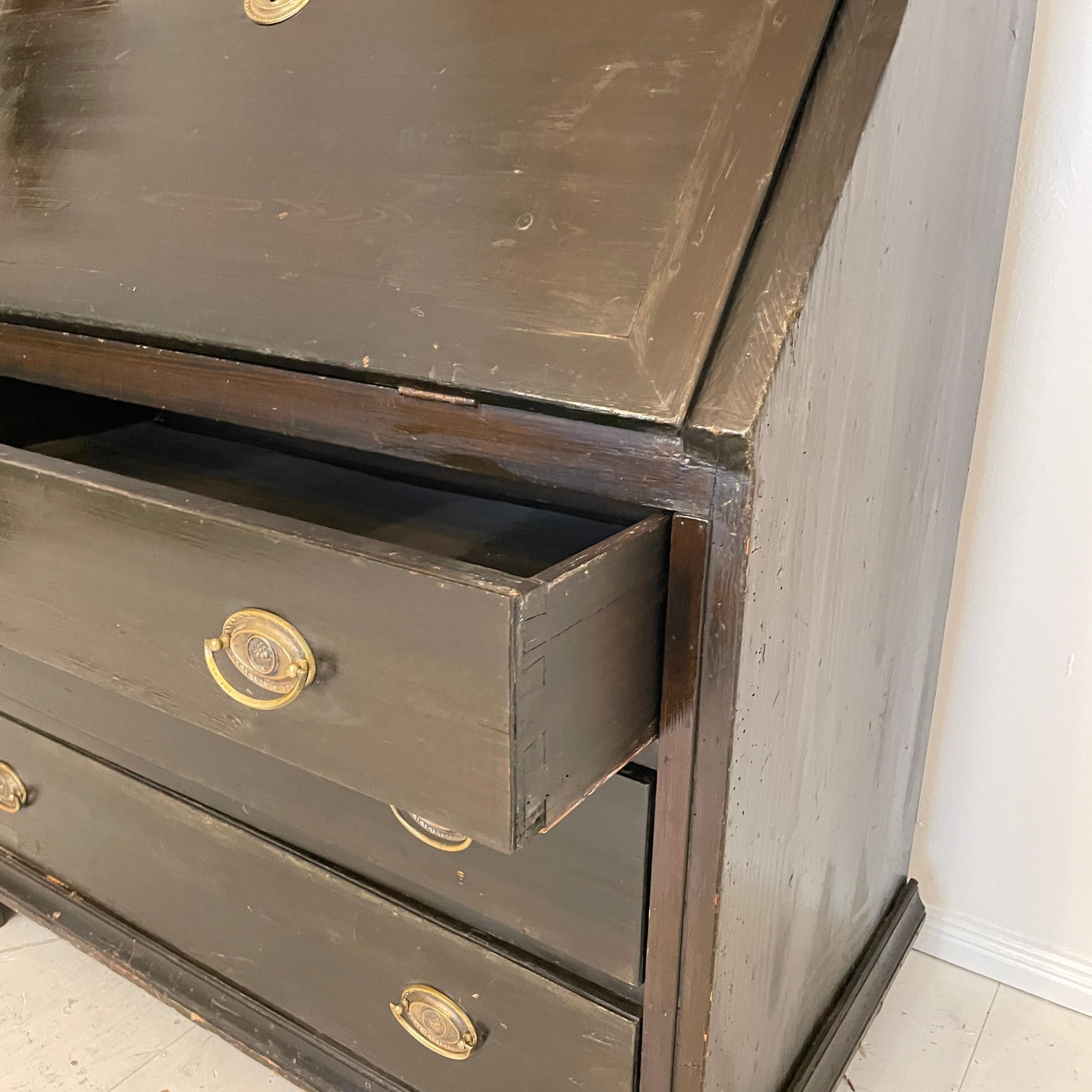 Early 19th Century 19th Century Gustavian Tall Black Writing Desk Secretaire, Sweden 1820