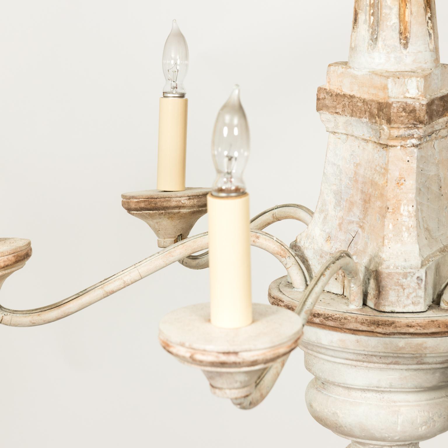 Painted 19th Century Gustavian Wooden Six-Arm Chandelier