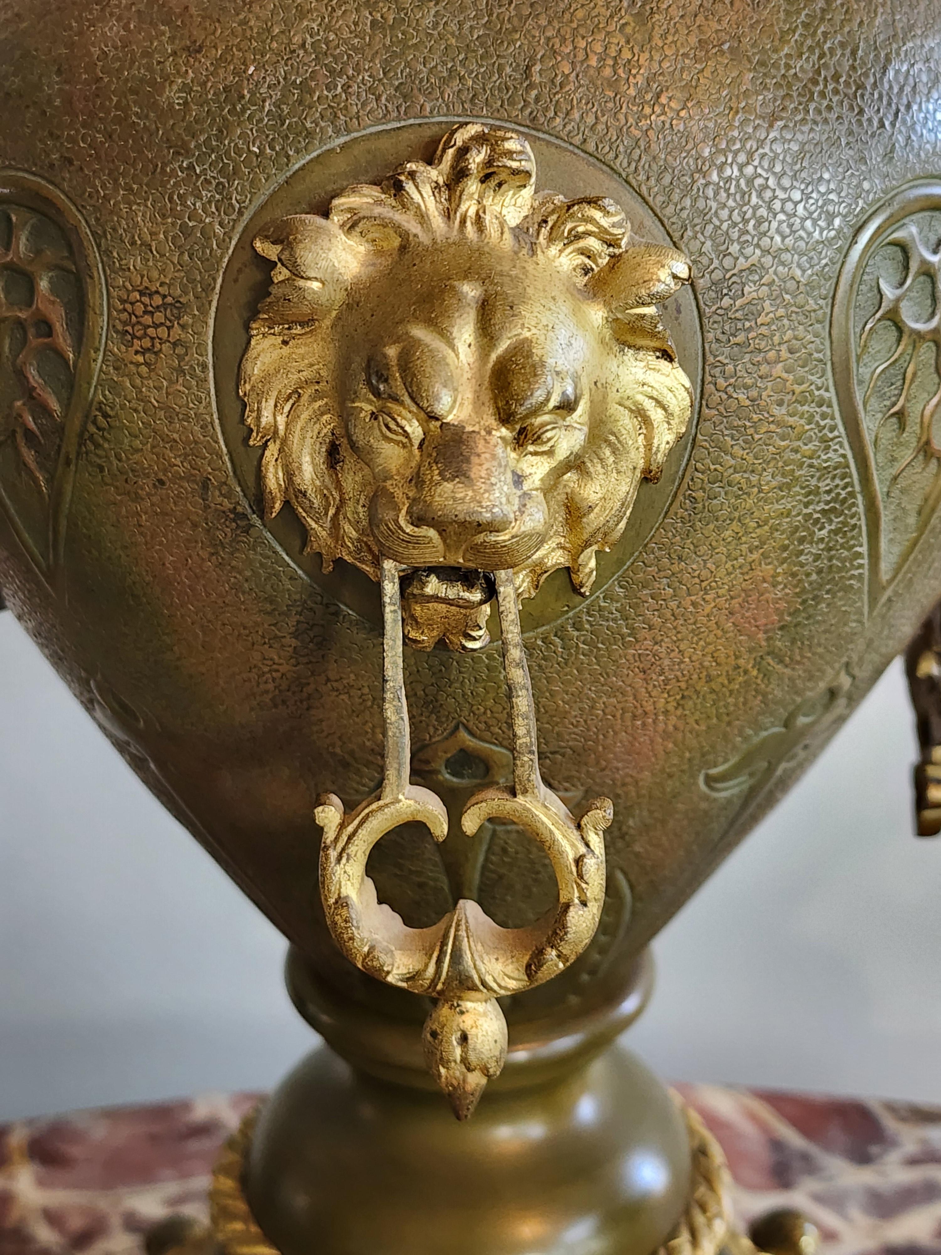 19th Century H Luppens & Cei Brussels Copper Brass Clock Candelabra Triunity- 3 In Good Condition For Sale In Locust Valley, NY