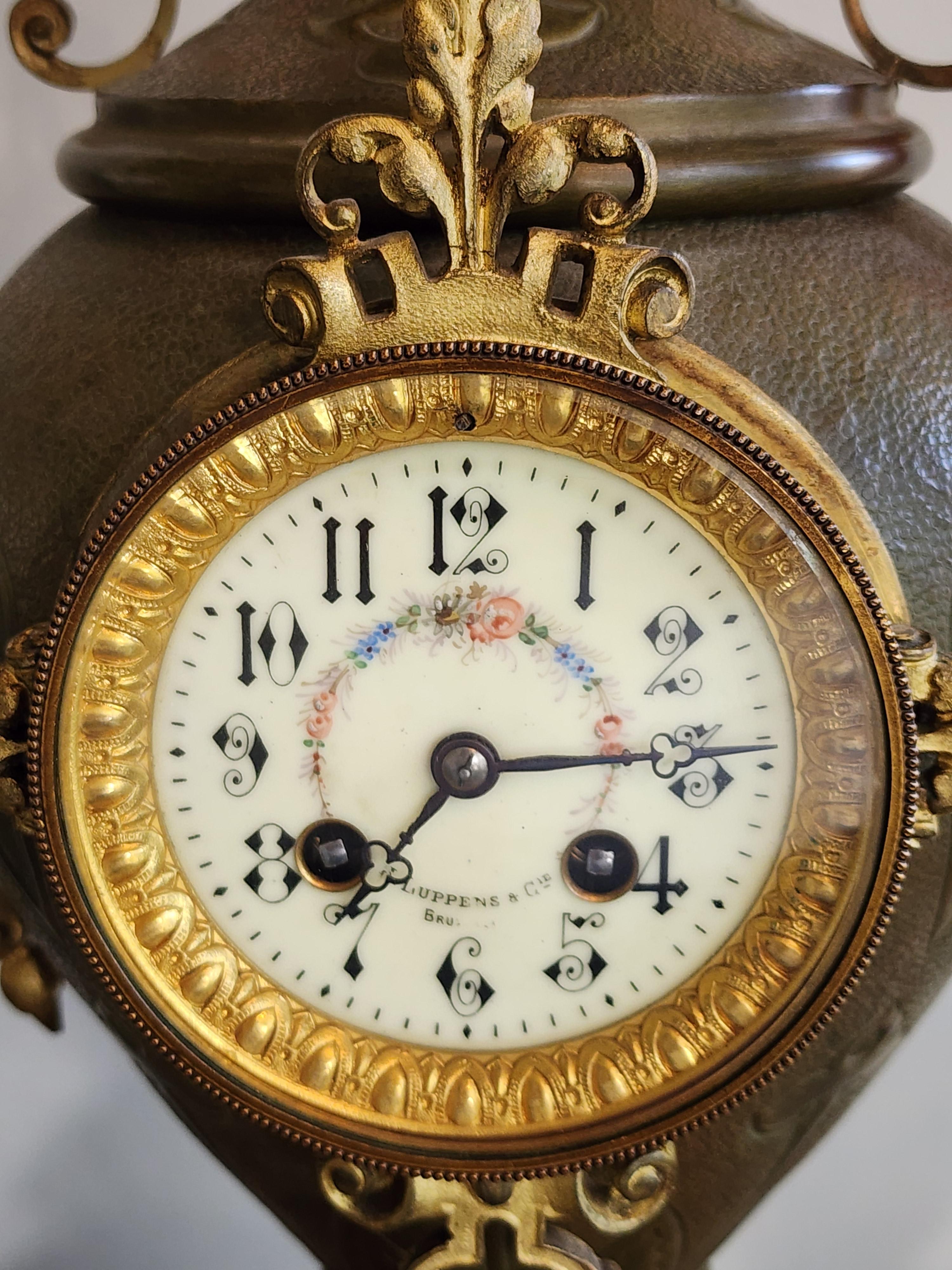 Metal 19th Century H Luppens & Cei Brussels Copper Brass Clock Candelabra Triunity- 3 For Sale