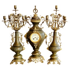 19th Century H Luppens & Cei Brussels Copper Brass Clock Candelabra Triunity- 3