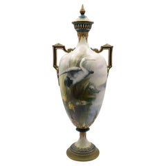 19th Century Hadley's Worchester 'Storks' Pedestal Vase and Cover 247D/85.38