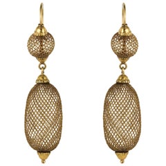 19th Century Hair Yellow Gold Pendant Earrings