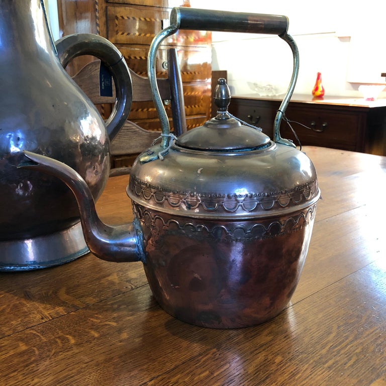 19th Century, Hammered Rustic Copper and Brass Kettle with Makers Mark