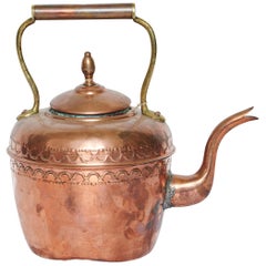 19th Century, Hammered Rustic Copper and Brass Kettle with Makers Mark