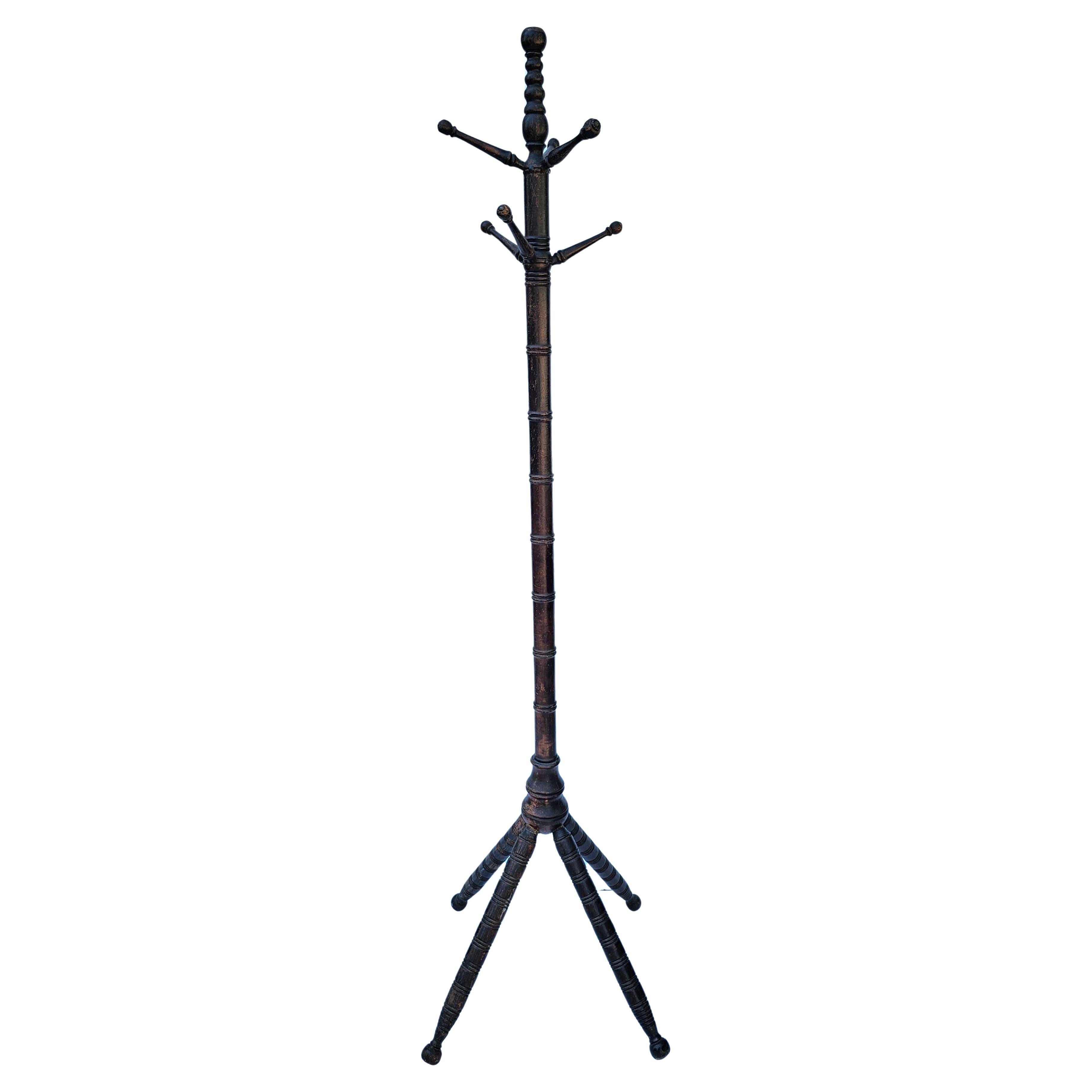 19th Century Hancrafted Stained Oak Victorian Coat / Hat Rack