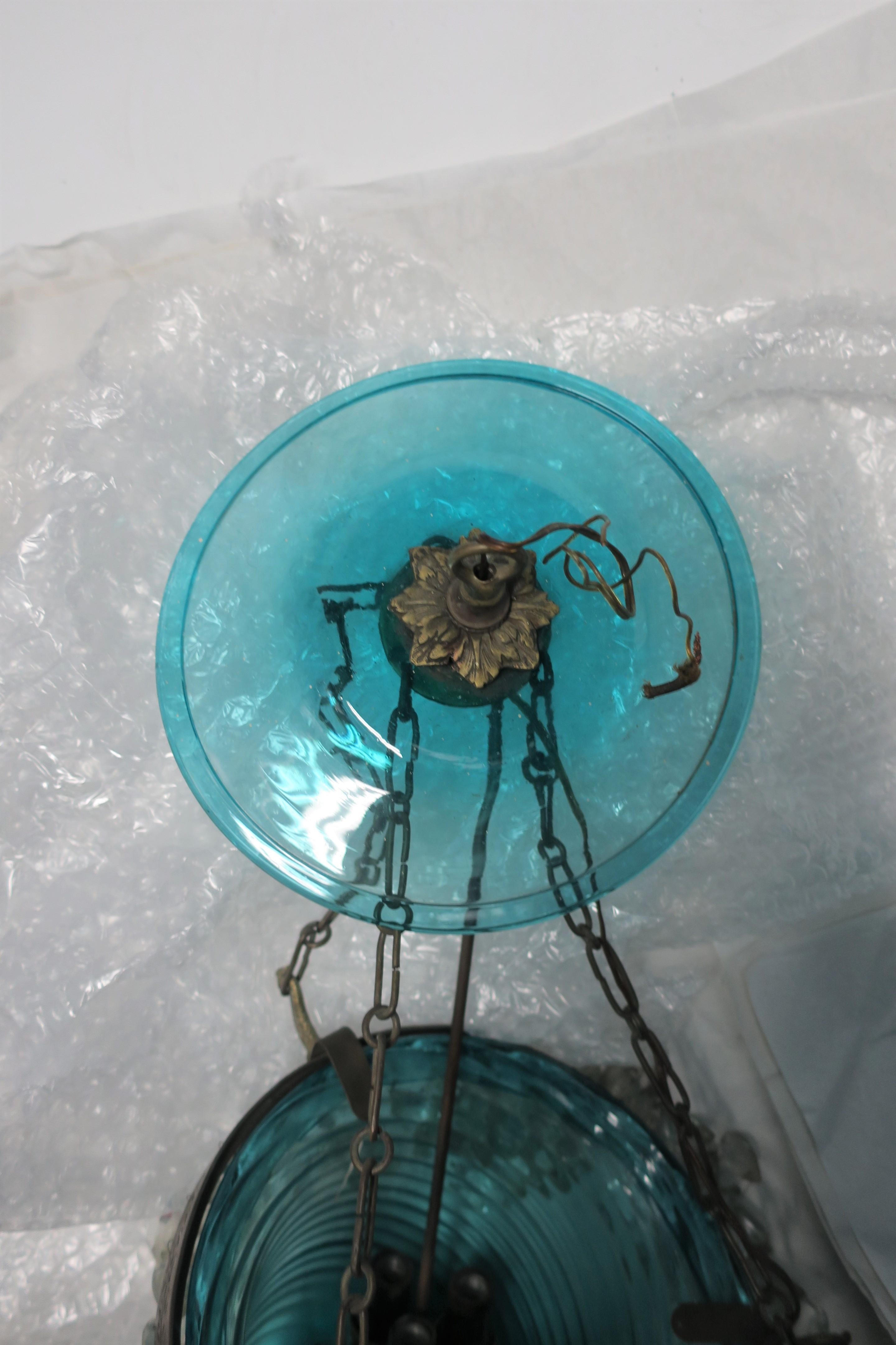 Gilt Bronze Blue Glass Bell Jar & Crystals Chandelier Pendant Light, 19th c For Sale 10