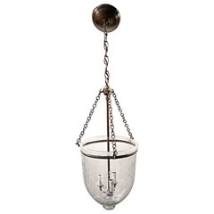19th Century Hand Blown English Bell Jar Pendant Lantern with Etched Vines