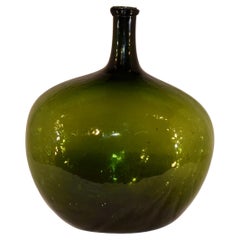 Antique 19th Century Hand Blown Green Glass Demijohn Bottle
