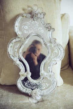 19th Century Hand Blown Murano Etched Floral Mirror