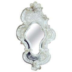 19th Century Hand Blown Murano Etched Floral Mirror