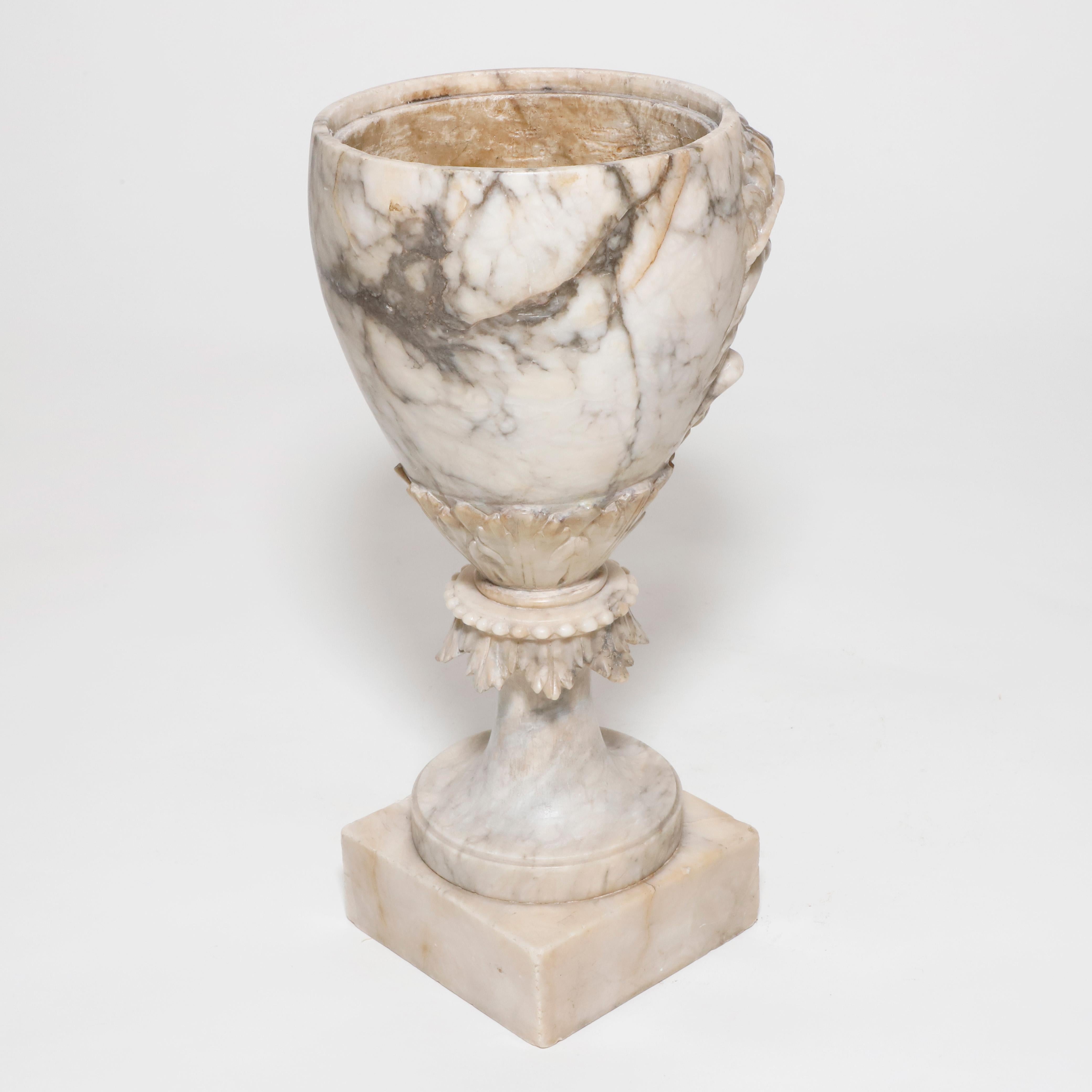 Grand Tour 19th Century Hand Carved Alabaster Goblets with Dionysus Head For Sale