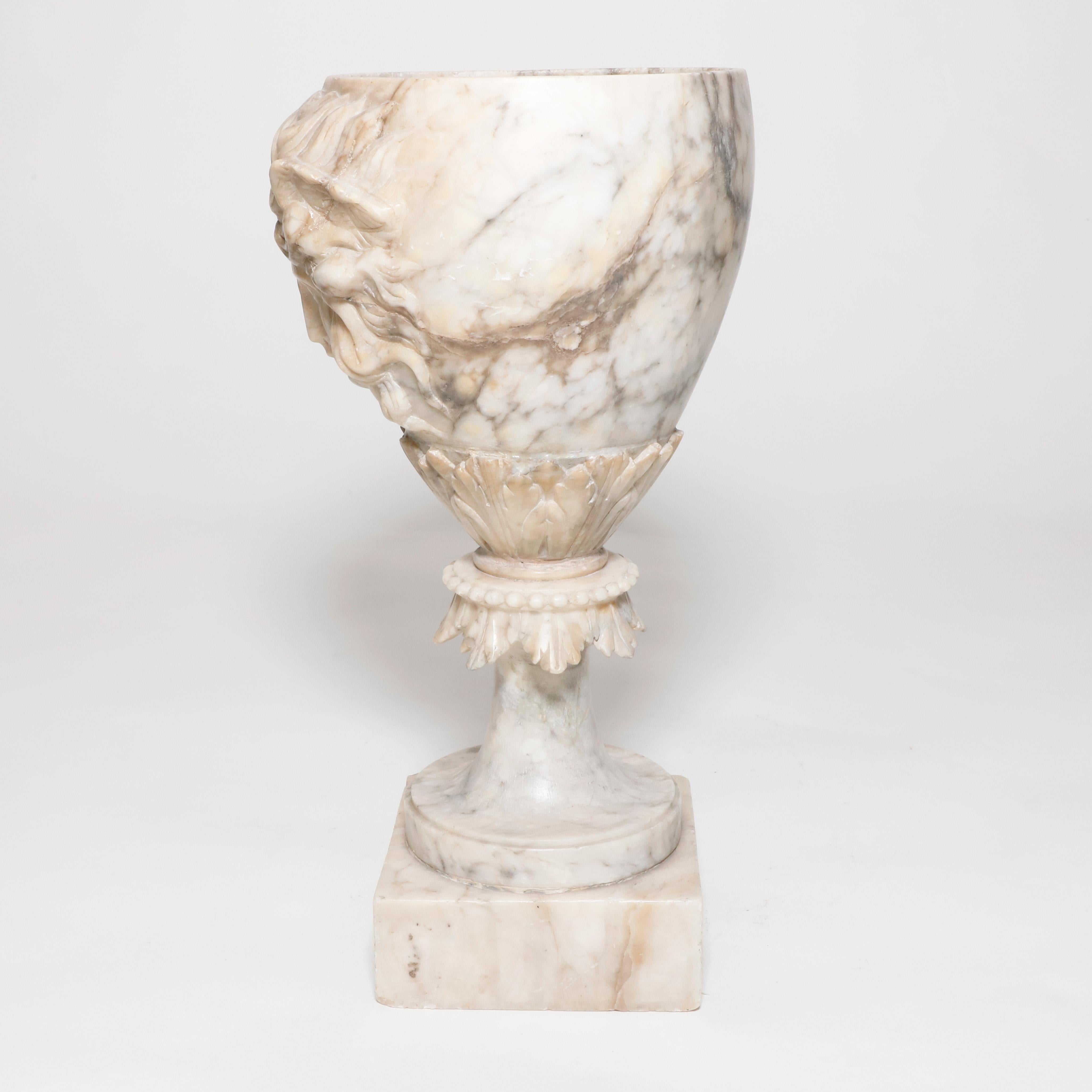 Italian 19th Century Hand Carved Alabaster Goblets with Dionysus Head For Sale