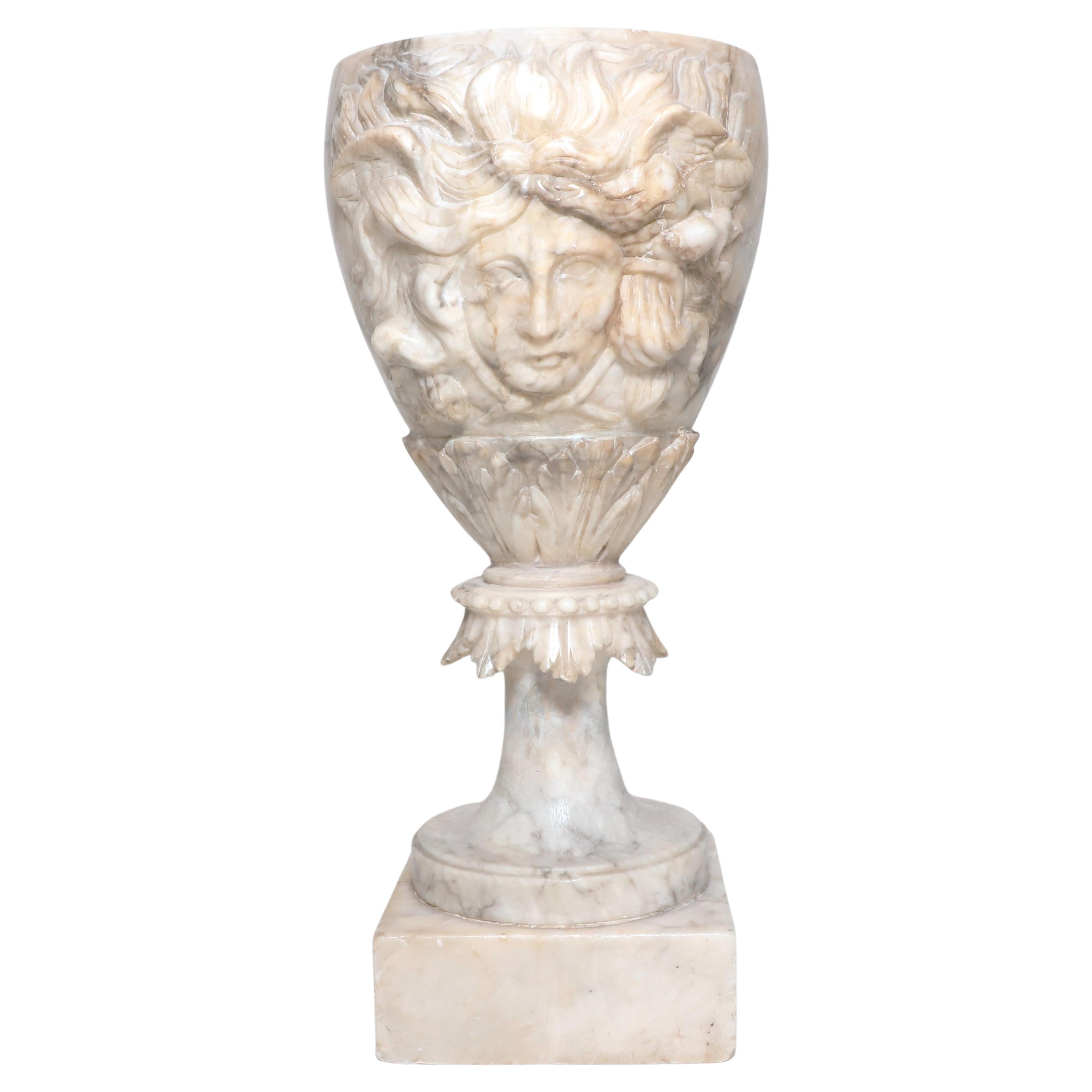 19th Century Hand Carved Alabaster Goblets with Dionysus Head For Sale