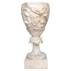 19th Century Hand Carved Alabaster Goblets with Dionysus Head