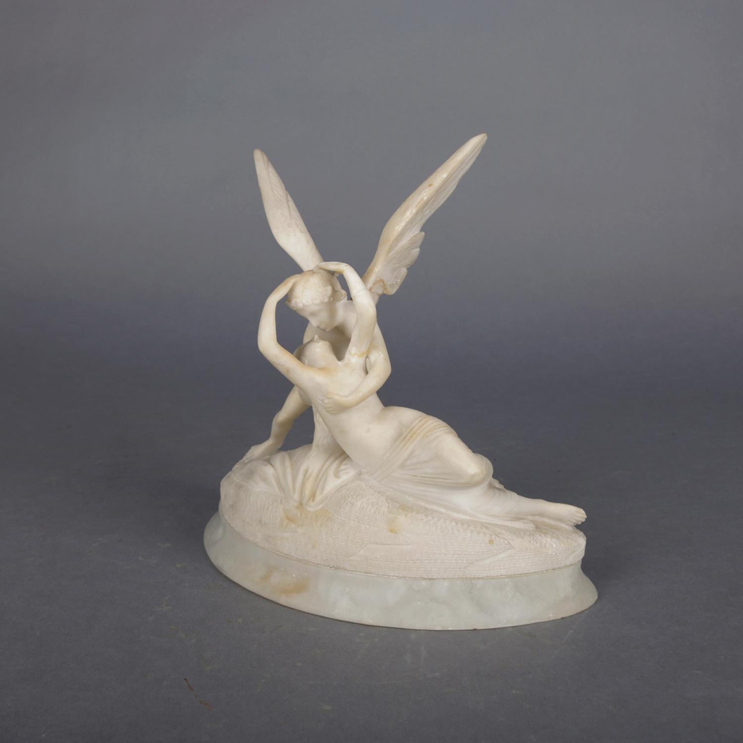 Italian 19th Century Hand Carved Alabaster Sculpture after Cupid and Psyche by A. Canova
