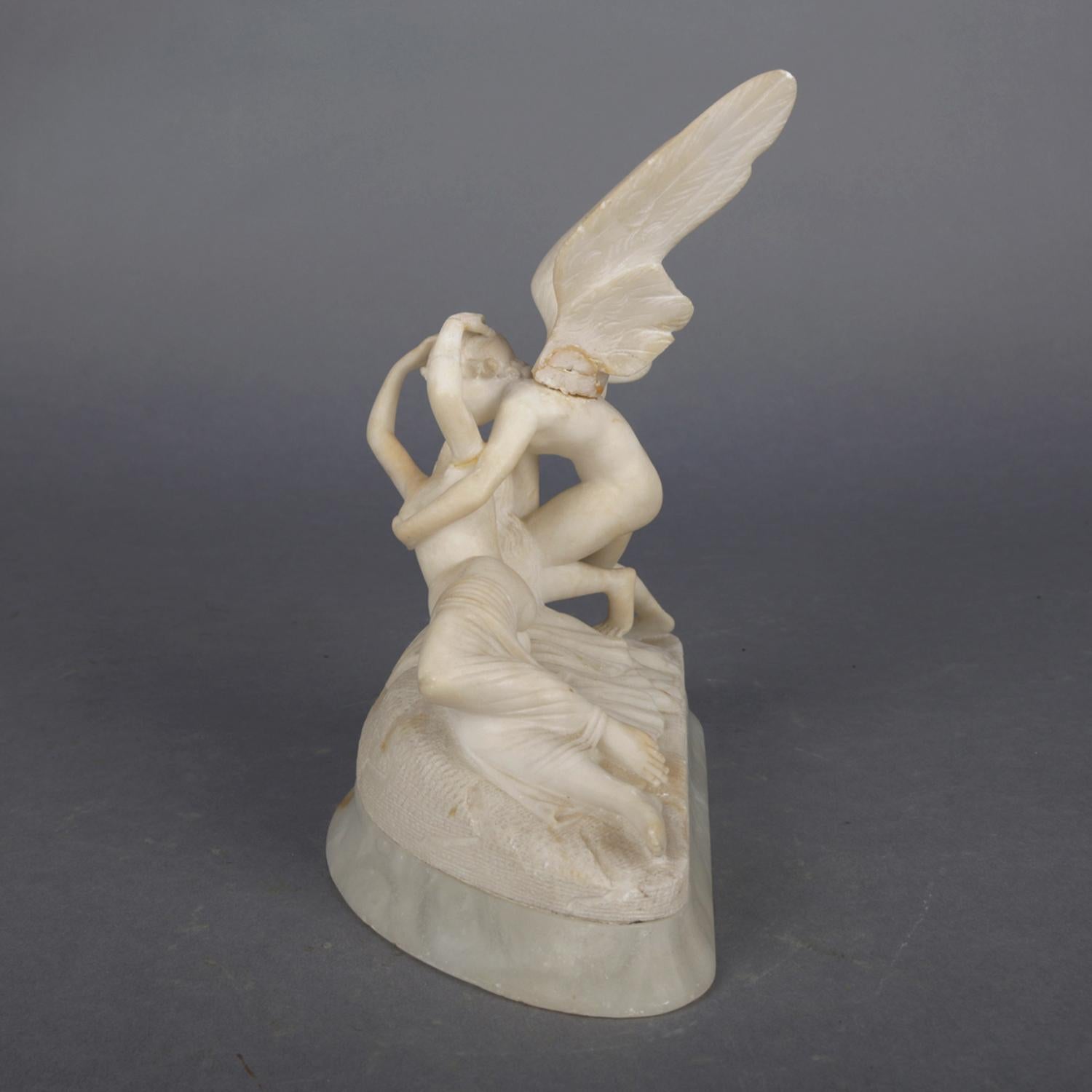 Hand-Carved 19th Century Hand Carved Alabaster Sculpture after Cupid and Psyche by A. Canova