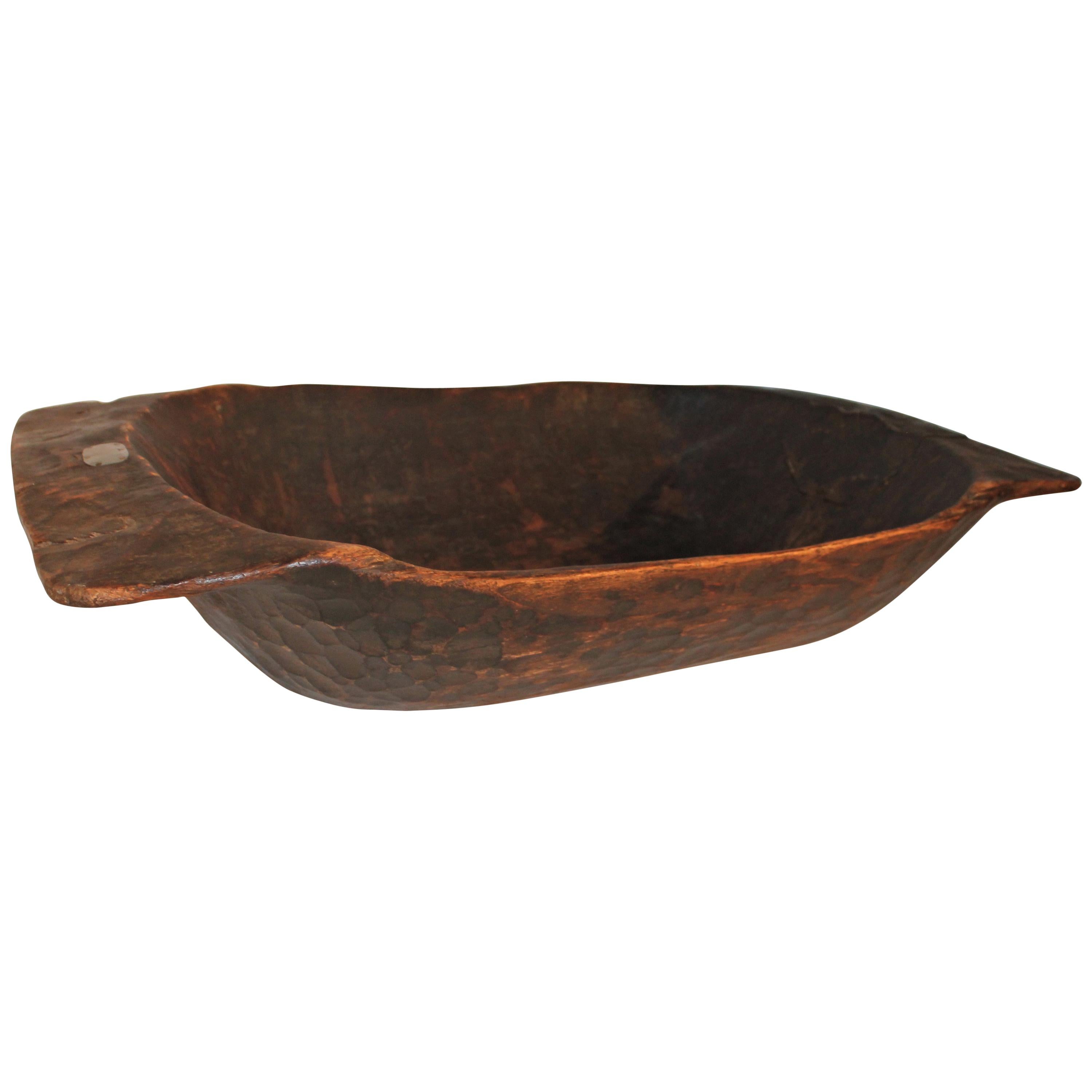 19th Century Hand Carved and Painted Dough Bowl