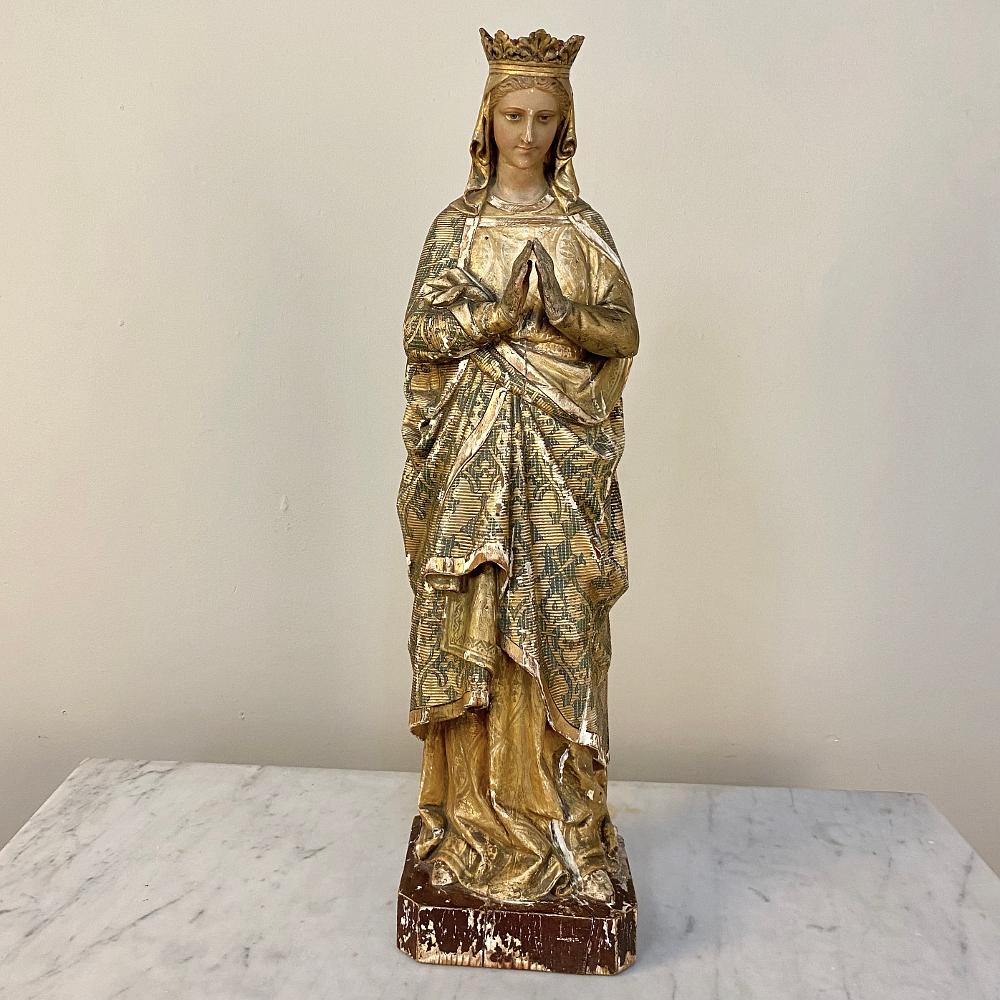 French 19th Century Hand Carved and Painted Madonna, circa 1860s