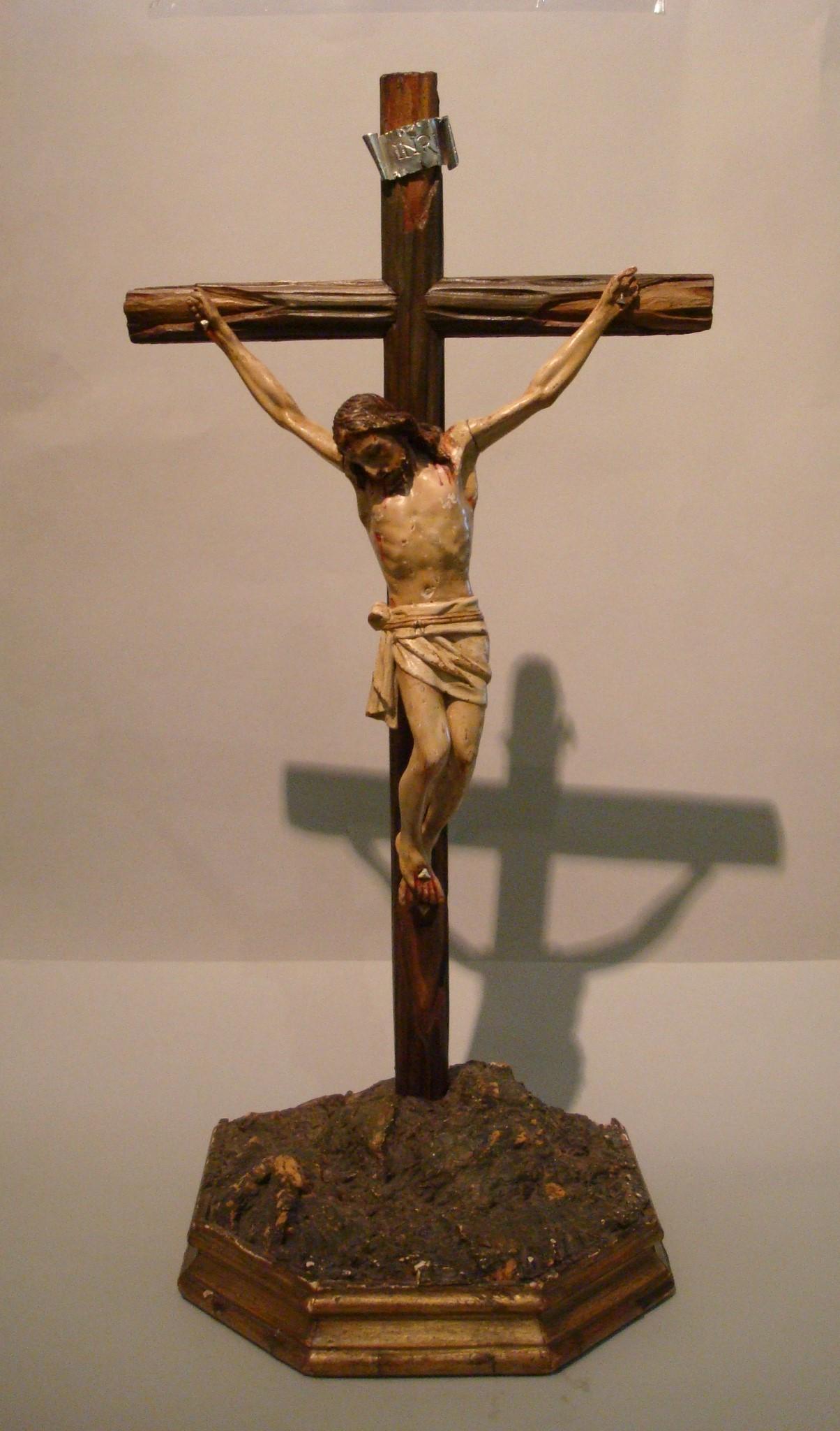 Hand Carved and Polychromed Wood Table Jesus Crucifix, circa 1850-1880 5