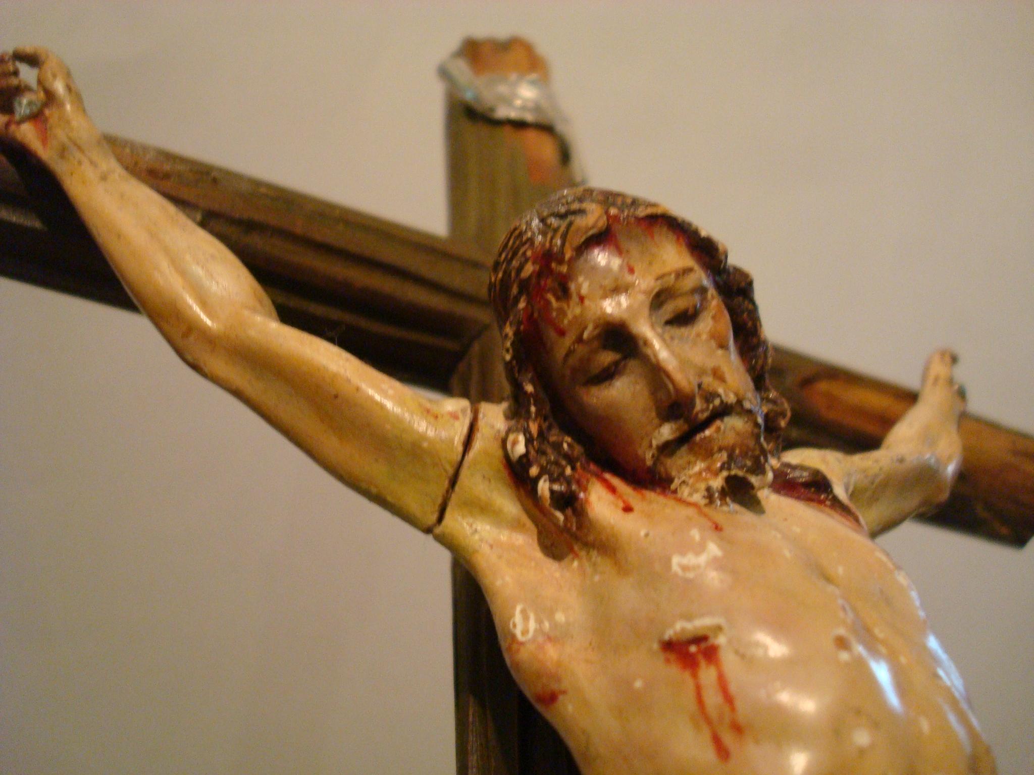 Unknown Hand Carved and Polychromed Wood Table Jesus Crucifix, circa 1850-1880